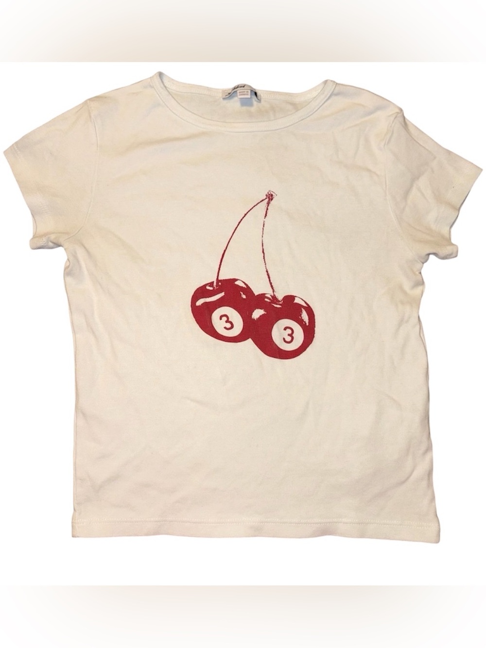Subdued Medium, White Short Sleeve Tshirt with Red Cherry Graphic